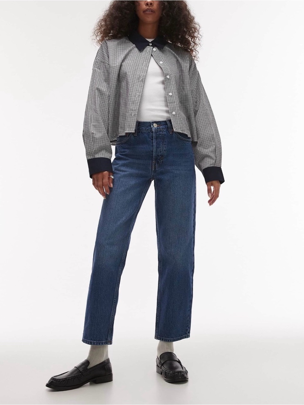 ASOS TopShop Cropped Straight-leg High-rise Jeans in Dark wash Size 26